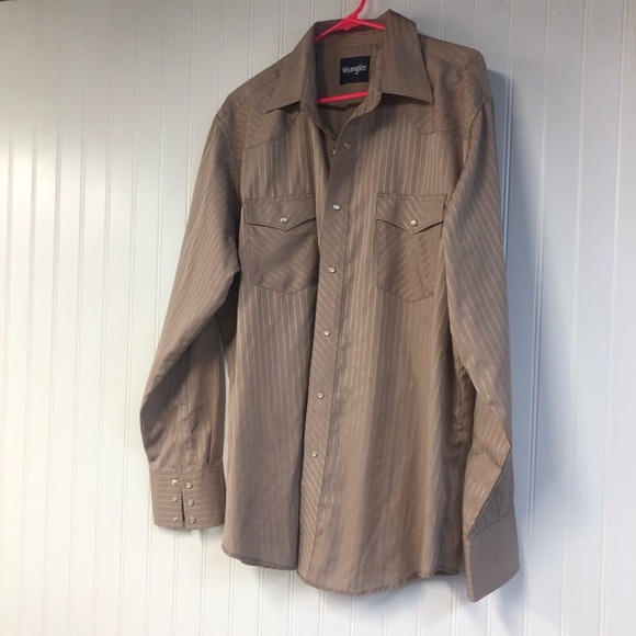 Wrangler Men's Brown Long Sleeve Button Down Shirt XL Pearlsnap Western - Picture 2 of 5